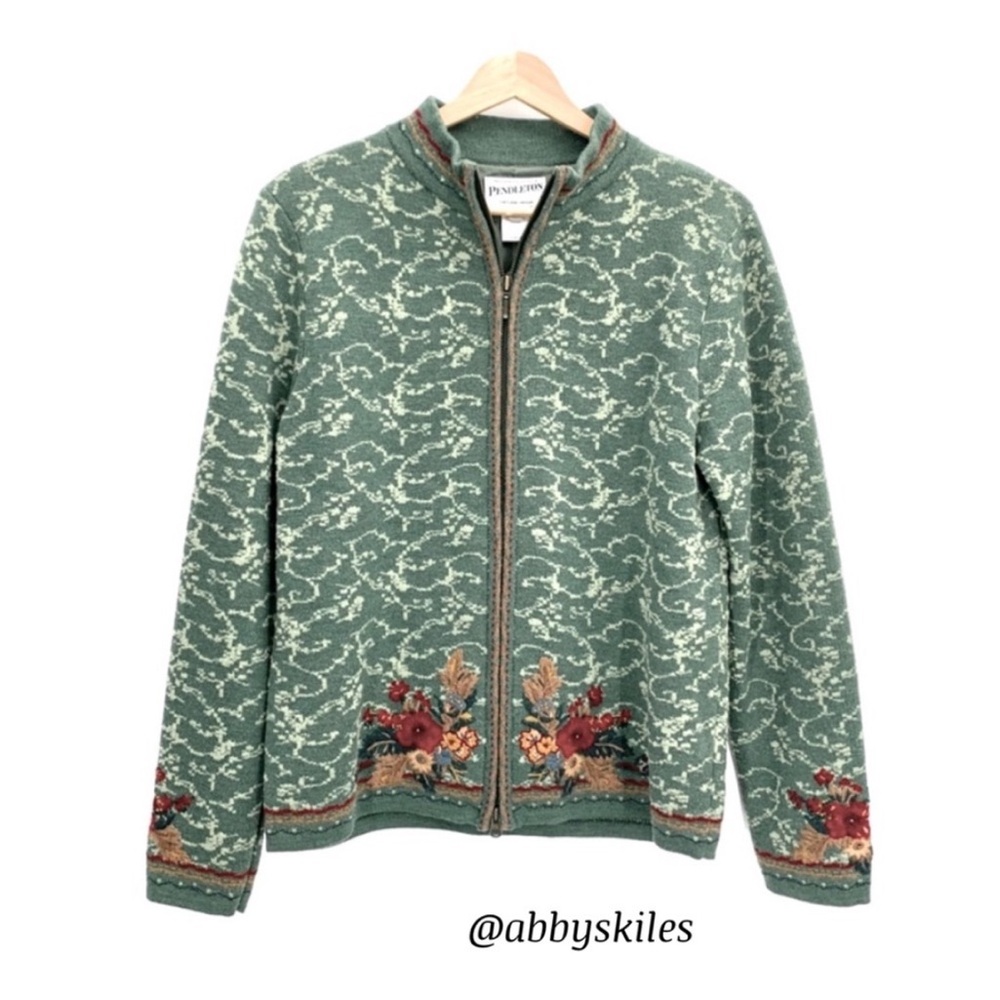 Pendleton Cardigan Sweater Vintage 80’s Romantic Rose Embroidered Women’s Medium - Picture 3 of 15